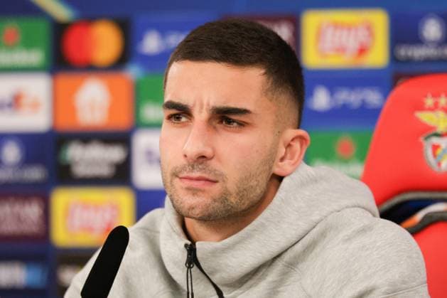 Portugal, Estadio do SL Benfica Lisbon 20. January 2025 Uefa Champions League phase 2024 25 Matchday 7, Pressekonferenz , Training S.L.Benfica - FC Barcelona, Barca v.l. Ferran Torres (FC Barcelona) bei der Pressekonferenz Copyright: HMBxMedia FernandoxSoares