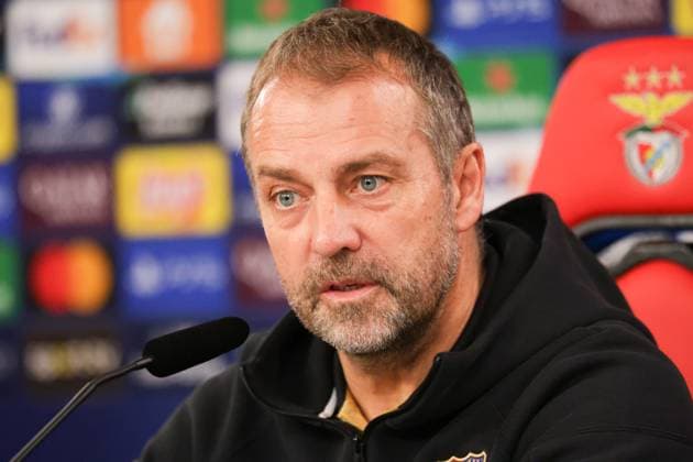 Portugal, Estadio do SL Benfica Lisbon 20. January 2025 Uefa Champions League phase 2024 25 Matchday 7, Pressekonferenz , Training S.L.Benfica - FC Barcelona, Barca v.l. Trainer Hansi Flick (FC Barcelona) bei der Pressekonferenz Copyright: HMBxMedia FernandoxSoares