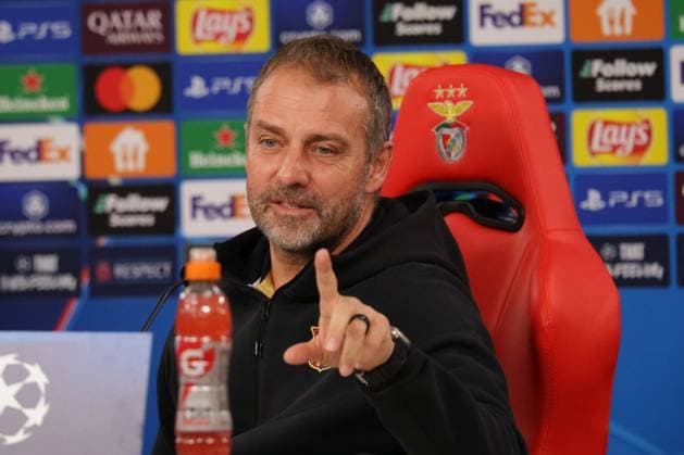 Sport Bilder des Tages Portugal, Estadio do SL Benfica Lisbon 20. January 2025 Uefa Champions League phase 2024 25 Matchday 7, Pressekonferenz , Training S.L.Benfica - FC Barcelona, Barca v.l. Trainer Hansi Flick (FC Barcelona) bei der Pressekonferenz Copyright: HMBxMedia FernandoxSoares