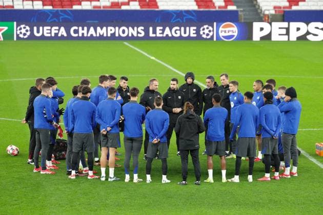 Portugal, Estadio do SL Benfica Lisbon 20. January 2025 Uefa Champions League phase 2024 25 Matchday 7, Pressekonferenz , Training S.L.Benfica - FC Barcelona, Barca v.l. FC Barcelona beim letztenTraining vor dem Spiel gegen SL Benfica Copyright: HMBxMedia FernandoxSoares
