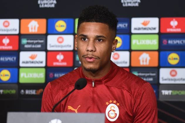 Player Ismael Jakobs of Galatasaray seen during the press conference, PK, Pressekonferenz a day before the UEFA Europa League game 7 Between Galatasaray and Dynamo Kiev in Istanbul at Rams Park Stadium , Istanbul , Turkey on January 20 , 2025. ( Photo by Seskimphoto ) Istanbul Turkey Istanbul Turkey Copyright: xSeskimphotox IsmaelJakobs_200125 (12)