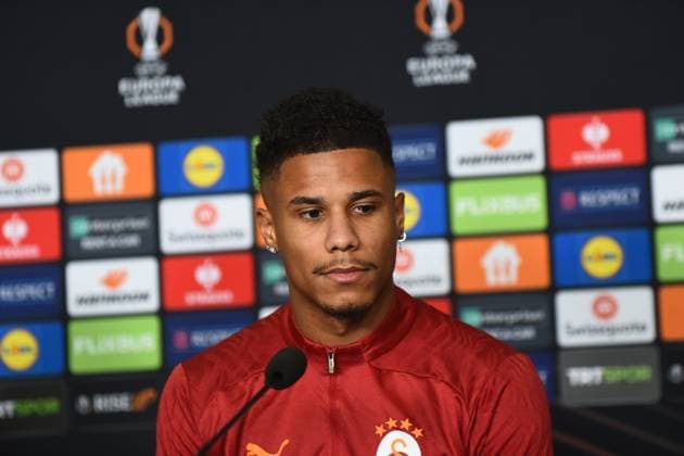 Player Ismael Jakobs of Galatasaray seen during the press conference, PK, Pressekonferenz a day before the UEFA Europa League game 7 Between Galatasaray and Dynamo Kiev in Istanbul at Rams Park Stadium , Istanbul , Turkey on January 20 , 2025. ( Photo by Seskimphoto ) Istanbul Turkey Istanbul Turkey Copyright: xSeskimphotox IsmaelJakobs_200125 (5)