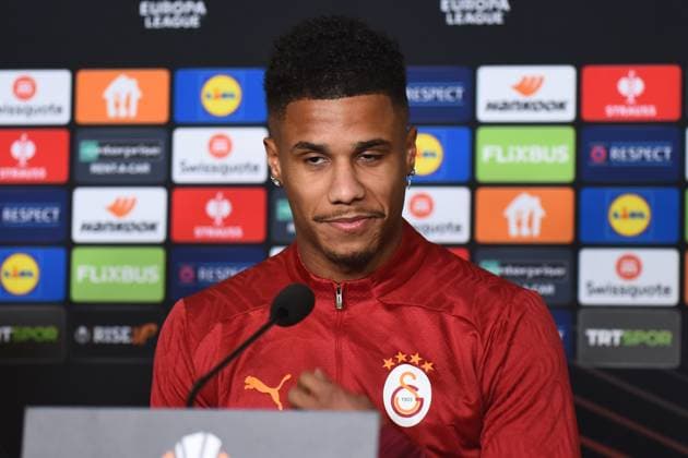Player Ismael Jakobs of Galatasaray seen during the press conference, PK, Pressekonferenz a day before the UEFA Europa League game 7 Between Galatasaray and Dynamo Kiev in Istanbul at Rams Park Stadium , Istanbul , Turkey on January 20 , 2025. ( Photo by Seskimphoto ) Istanbul Turkey Istanbul Turkey Copyright: xSeskimphotox IsmaelJakobs_200125 (8)