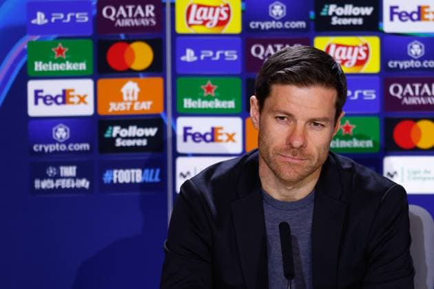 January 20, 2025, Madrid, Madrid, SPAIN: Xabi Alonso, head coach of Bayer Leverkusen, attends his press conference, PK, Pressekonferenz ahead of the UEFA Champions League, football match against Atletico de Madrid, at Riyadh Air Metropolitano on January 20, 2025, in Madrid, Spain. Madrid SPAIN - ZUMAa181 20250120_zaa_a181_075 Copyright: xDennisxAgyemanx