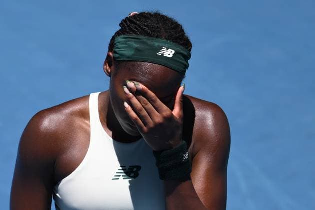 TENNIS AUSTRALIAN OPEN, Coco Gauff of USA reacts during her 1 4 final match against Paula Badosa of Spain during the 2025 Australian Open at Melbourne Park in Melbourne, Tuesday, January 21, 2025. ( NO ARCHIVING, EDITORIAL USE ONLY, NO USE IN BOOKS WITHOUT CONSENT MELBOURNE VICTORIA Australia  Copyright: xJOELxCARRETTx 20250121116701486279