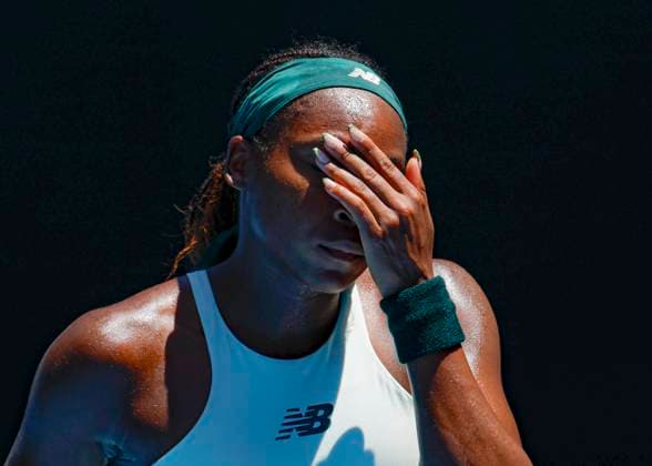 (250121) -- MELBOURNE, Jan. 21, 2025 -- Coco Gauff reacts during the women s singles quarterfinals match between Coco Gauff of the United States and Paula Badosa of Spain at the Australian Open tennis tournament in Melbourne, Australia, Jan. 21, 2025. (Photo by Xinhua) (SP)AUSTRALIA-MELBOURNE-TENNIS-AUSTRALIAN OPEN-DAY 10 ChuxChen 
