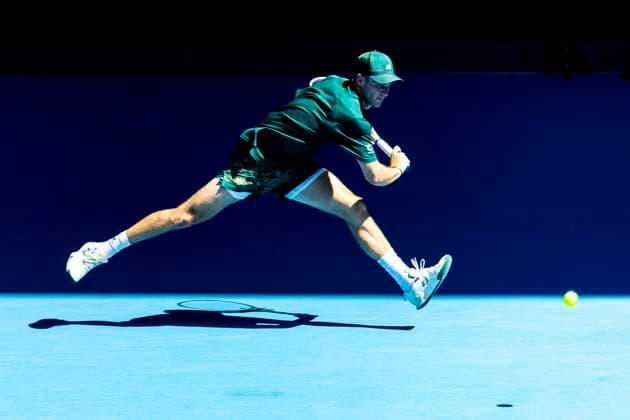 MELBOURNE, VIC - JANUARY 21: Tommy Paul from the United States of America in action during the Quarterfinals of the 2025 Australian Open on January 21 2025, at Melbourne Park in Melbourne, Australia. (Photo by Jason Heidrich Icon Sportswire) TENNIS: JAN 21 Australian Open EDITORIAL USE ONLY Icon250121069