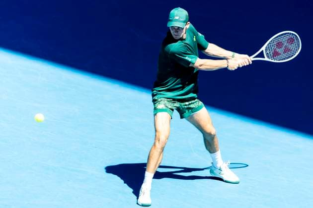 MELBOURNE, VIC - JANUARY 21: Tommy Paul from the United States of America in action during the Quarterfinals of the 2025 Australian Open on January 21 2025, at Melbourne Park in Melbourne, Australia. (Photo by Jason Heidrich Icon Sportswire) TENNIS: JAN 21 Australian Open EDITORIAL USE ONLY Icon250121071