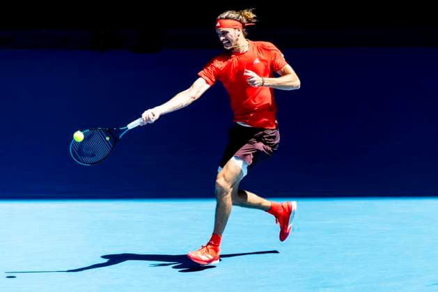 MELBOURNE, VIC - JANUARY 21: Alexander Zverev of Germany in action during the Quarterfinals of the 2025 Australian Open on January 21 2025, at Melbourne Park in Melbourne, Australia. (Photo by Jason Heidrich Icon Sportswire) TENNIS: JAN 21 Australian Open EDITORIAL USE ONLY Icon250121088