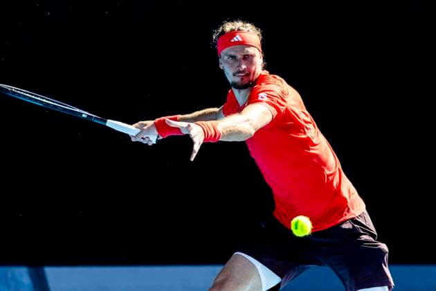 MELBOURNE, VIC - JANUARY 21: Alexander Zverev of Germany in action during the Quarterfinals of the 2025 Australian Open on January 21 2025, at Melbourne Park in Melbourne, Australia. (Photo by Jason Heidrich Icon Sportswire) TENNIS: JAN 21 Australian Open EDITORIAL USE ONLY Icon250121119