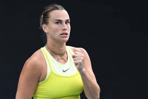 TENNIS AUSTRALIAN OPEN, Aryna Sabalenka of Belarus during her 1 4 final match against Anastasia Pavlyuchenkova of Russia during the 2025 Australian Open at Melbourne Park in Melbourne, Tuesday, January 21, 2025. ( NO ARCHIVING, EDITORIAL USE ONLY, NO USE IN BOOKS WITHOUT CONSENT MELBOURNE VICTORIA AUSTRALIA  Copyright: xJOELxCARRETTx 20250121181721703154