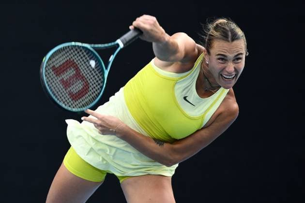 Sport Bilder des Tages TENNIS AUSTRALIAN OPEN, Aryna Sabalenka of Belarus during her 1 4 final match against Anastasia Pavlyuchenkova of Russia during the 2025 Australian Open at Melbourne Park in Melbourne, Tuesday, January 21, 2025. ( NO ARCHIVING, EDITORIAL USE ONLY, NO USE IN BOOKS WITHOUT CONSENT MELBOURNE VICTORIA AUSTRALIA  Copyright: xJOELxCARRETTx 20250121189311296085