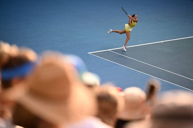 TENNIS AUSTRALIAN OPEN, Aryna Sabalenka of Belarus during her 1 4 final match against Anastasia Pavlyuchenkova of Russia during the 2025 Australian Open at Melbourne Park in Melbourne, Tuesday, January 21, 2025. ( NO ARCHIVING, EDITORIAL USE ONLY, NO USE IN BOOKS WITHOUT CONSENT MELBOURNE VICTORIA AUSTRALIA  Copyright: xLUKASxCOCHx 20250121192784996590