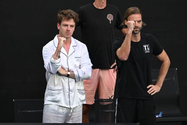 TENNIS AUSTRALIAN OPEN, Mathias, boyfriend to Anastasia Pavlyuchenkova of Russia watches as she plays her 1 4 final match against Aryna Sabalenka of Belarus during the 2025 Australian Open at Melbourne Park in Melbourne, Tuesday, January 21, 2025. ( NO ARCHIVING, EDITORIAL USE ONLY, NO USE IN BOOKS WITHOUT CONSENT MELBOURNE VICTORIA AUSTRALIA  Copyright: xLUKASxCOCHx 20250121112909615986