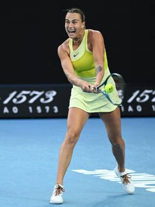 TENNIS AUSTRALIAN OPEN, Aryna Sabalenka of Belarus during her 1 4 final match against Anastasia Pavlyuchenkova of Russia during the 2025 Australian Open at Melbourne Park in Melbourne, Tuesday, January 21, 2025. ( NO ARCHIVING, EDITORIAL USE ONLY, NO USE IN BOOKS WITHOUT CONSENT MELBOURNE VICTORIA AUSTRALIA  Copyright: xJOELxCARRETTx 20250121127111754169