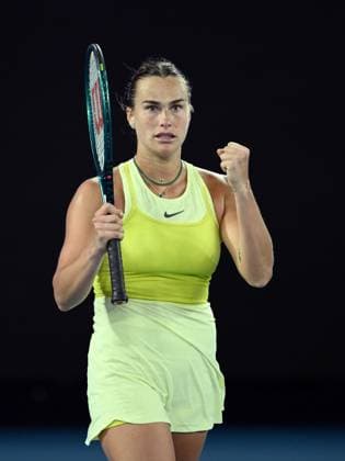 TENNIS AUSTRALIAN OPEN, Aryna Sabalenka of Belarus celebrates winning match point during her 1 4 final match against Anastasia Pavlyuchenkova of Russia during the 2025 Australian Open at Melbourne Park in Melbourne, Tuesday, January 21, 2025. ( NO ARCHIVING, EDITORIAL USE ONLY, NO USE IN BOOKS WITHOUT CONSENT MELBOURNE VICTORIA AUSTRALIA  Copyright: xJOELxCARRETTx 20250121142786580860