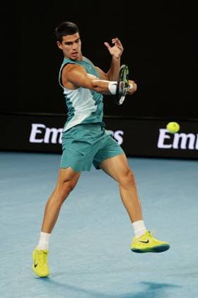 Carlos Alcaraz during his Quarter-final match against Djokovic in the Rod Laver Arena Australian Open, Day Ten, Tennis, Melbourne Park, Melbourne, Australia - 21 Jan 2025  Copyright: xRachelxBach Shutterstockx 15108797cv