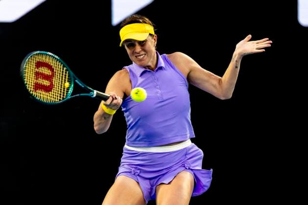 MELBOURNE, VIC - JANUARY 21: Anastasia Pavlyuchenkova of Russia in action during the Quarterfinals of the 2025 Australian Open on January 21 2025, at Melbourne Park in Melbourne, Australia. (Photo by Jason Heidrich Icon Sportswire) TENNIS: JAN 21 Australian Open EDITORIAL USE ONLY Icon250121211