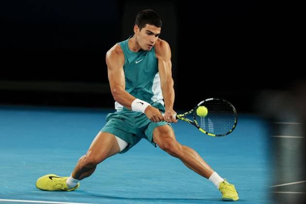 Carlos Alcaraz during his Quarter-final match against Djokovic in the Rod Laver Arena Australian Open, Day Ten, Tennis, Melbourne Park, Melbourne, Australia - 21 Jan 2025  Copyright: xRachelxBach Shutterstockx 15108797ey