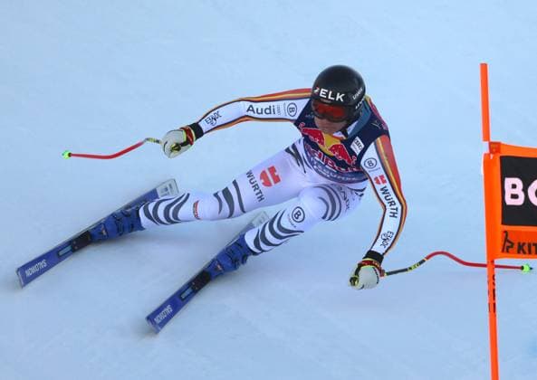 Sport Themen der Woche KW04 Sport Bilder des Tages Romed BAUMANN (GER, WSV Kiefersfelden). Skialpin, Training zur Abfahrt der Maenner . Hahnenkammrennen, FIS Weltcup, Saison 2024-2025, am 21.01.2025 in Kitzbuehel, S T R E I F, Oesterreich. Quelle Copyright Credit : Oryk HAIST *** Romed BAUMANN GER, WSV Kiefersfelden Skialpin, training for the mens downhill Hahnenkamm race, FIS World Cup, season 2024 2025, on 21 01 2025 in Kitzbuehel, S T R E I F, Austria Source Copyright Credit Oryk HAIST xSKIALPIN-KITZ-TRAININGx