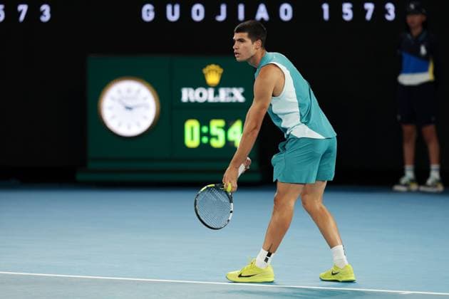 Carlos Alcaraz during his Quarter-final match against Djokovic in the Rod Laver Arena Australian Open, Day Ten, Tennis, Melbourne Park, Melbourne, Australia - 21 Jan 2025  Copyright: xRachelxBach Shutterstockx 15108797fi