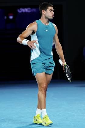Carlos Alcaraz during his Quarter-final match against Djokovic in the Rod Laver Arena Australian Open, Day Ten, Tennis, Melbourne Park, Melbourne, Australia - 21 Jan 2025  Copyright: xEllaxLing Shutterstockx 15108779co