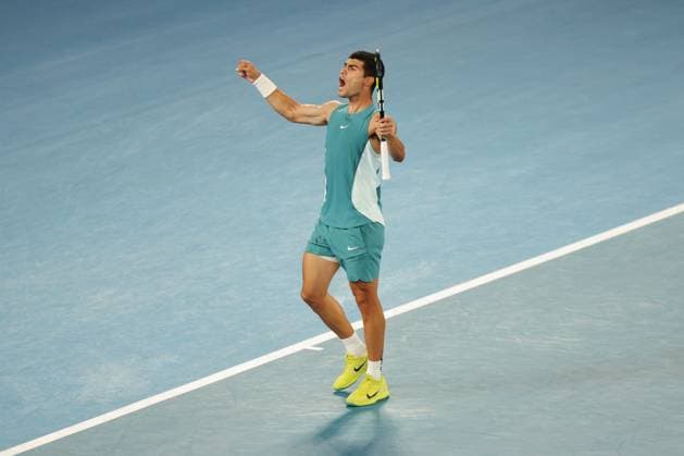Carlos Alcaraz during his Quarter-final match against Djokovic in the Rod Laver Arena Australian Open, Day Ten, Tennis, Melbourne Park, Melbourne, Australia - 21 Jan 2025  Copyright: xRachelxBach Shutterstockx 15108797gc