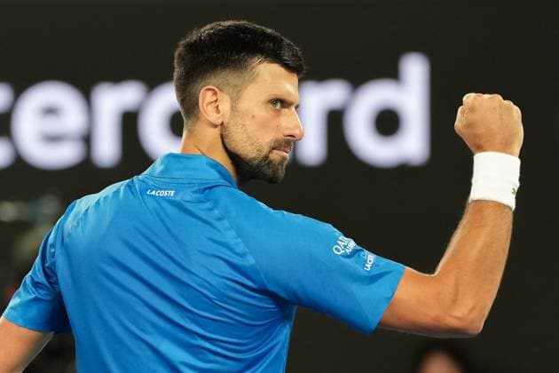 Tennis 2025: Australian Open Day 10 January 21, 2025: 7th seed NOVAK DJOKOVIC of Serbia reacts after winning a point against 3rd seed CARLOS ALCARAZ of Spain on Rod Laver Arena in a Men s Singles Quarterfinals match on day 11 of the 2025 Australian Open in Melbourne, Australia. Sydney Low Cal Media(Credit Image: Â Sydney Low Cal Sport Media) Melbourne Victoria Australia EDITORIAL USE ONLY Copyright: xx ZUMA-20250121_faf_c04_007.jpg SydneyxLowx csmphotothree347517
