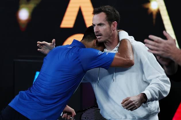 Novak Djokovic celebrates with Andy Murray after winning his Quarter-final match against Alcaraz in the Rod Laver Arena Australian Open, Day Ten, Tennis, Melbourne Park, Melbourne, Australia - 21 Jan 2025  Copyright: xEllaxLing Shutterstockx 15108779fn