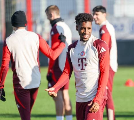 Kingsley Coman (FC Bayern Muenchen, 11) lachend beim Training, GER, Abschlusstraining, FC Bayern Muenchen, Fussball, UEFA Champions League, 7. Spieltag, Saison 2024 2025, 21.01.2025, GER, Abschlusstraining, FC Bayern Muenchen, Fussball, UEFA Champions League, 7. Spieltag, Saison 2024 2025, 21.01.2025 Muenchen Copyright: xEibner-Pressefoto JennixMaulx EP_JML