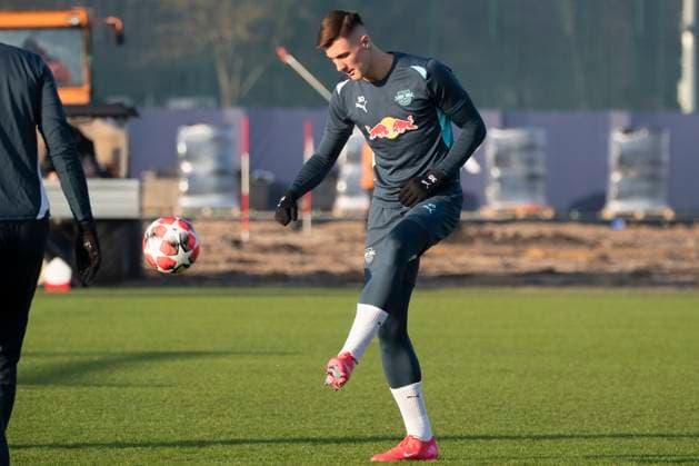 GER, Leipzig, Abschlusstraining RB Leipzig vor dem 7. Spieltag der UEFA Champions League Gruppenphase vs. Sporting Lissabon im Bild v.l.: Benjamin Sesko (RB Leipzig 30), einzeln 21.01.2025, UEFA REGULATIONS PROHIBIT ANY USE OF PHOTOGRAPHS AS IMAGE SEQUENCES AND OR QUASI-VIDEO, Copyright: HMBxMedia PaulxFritz