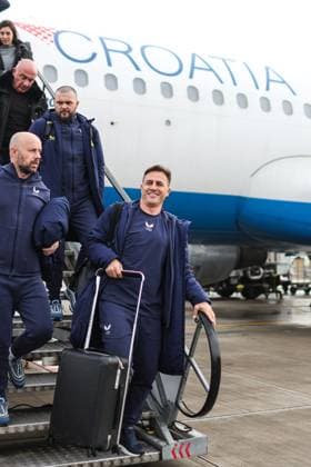 Dinamo Zagreb arrive in London Head Coach of Dinamo Zagreb Fabio Cannavaro leave a plane at Stansted Airport on January 21, 2025. in London, England. Dinamo Zagreb will play against Arsenal in the UEFA Champions League.  LukaxStanzl PIXSELL