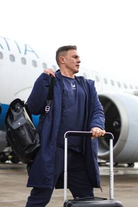 Dinamo Zagreb arrive in London Head Coach of Dinamo Zagreb Fabio Cannavaro leave a plane at Stansted Airport on January 21, 2025. in London, England. Dinamo Zagreb will play against Arsenal in the UEFA Champions League.  LukaxStanzl PIXSELL