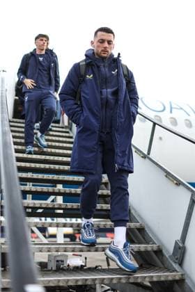 Dinamo Zagreb arrive in London Arber Hoxha of Dinamo Zagreb leave a plane at Stansted Airport on January 21, 2025. in London, England. Dinamo Zagreb will play against Arsenal in the UEFA Champions League.  LukaxStanzl PIXSELL