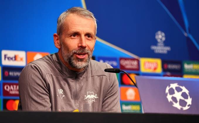 Leipzig, 21.01.2025, RB Leipzig Akademie, Fußball Champions League, RB LEIPZIG - PK vor dem morgigen Spiel vs. Sporting Lissabon , Im Bild: Trainer Marco Rose (RB Leipzig) , Nur zur redaktionellen Nutzung. Only editorial use. ,