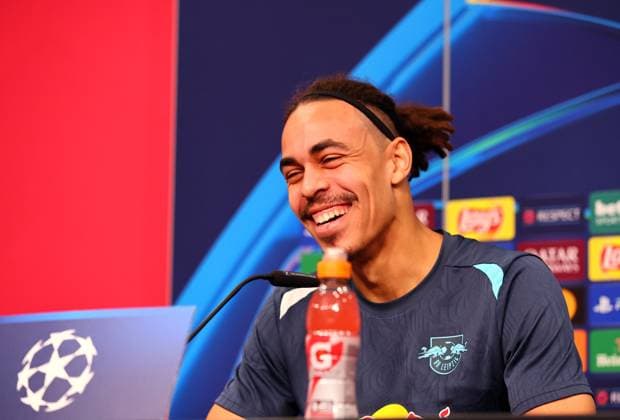 Leipzig, 21.01.2025, RB Leipzig Akademie, Fußball Champions League, RB LEIPZIG - PK vor dem morgigen Spiel vs. Sporting Lissabon , Im Bild: Yussuf Yurary Poulsen (Spieler von RB Leipzig) Nur zur redaktionellen Nutzung. Only editorial use. ,