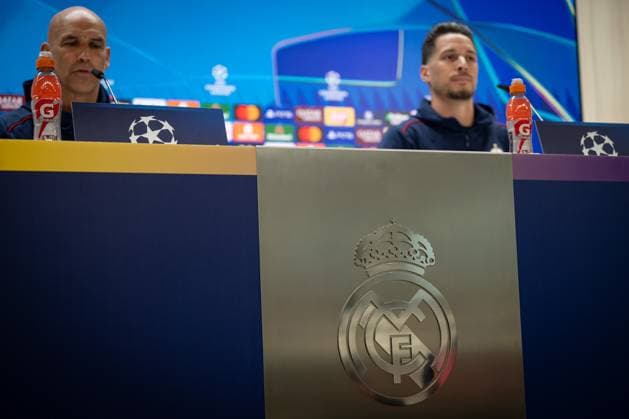 SOCCER - UEFA CL, Madrid vs RBS MADRID,SPAIN,21.JAN.25 - SOCCER - UEFA Champions League, Real Madrid CF vs Red Bull Salzburg, preview, press conference, PK, Pressekonferenz RBS. Image shows head coach Thomas Letsch and Janis Blaswich (RBS).  GEPAxpictures xFelipexMondino