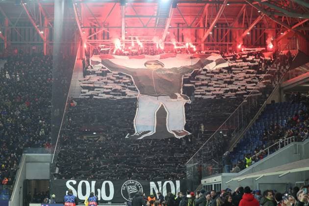 SOCCER - UEFA CL, Atalanta vs Sturm BERGAMO,ITALY,21.JAN.25 - SOCCER - UEFA Champions League, Atalanta Bergamo Calcio vs SK Sturm Graz. Image shows fans (Sturm) with a choreography.  GEPAxpictures xChrisxBauer