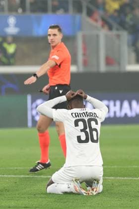 SOCCER - UEFA CL, Atalanta vs Sturm BERGAMO,ITALY,21.JAN.25 - SOCCER - UEFA Champions League, Atalanta Bergamo Calcio vs SK Sturm Graz. Image shows the disappointment of Amady Camara (Sturm).  GEPAxpictures xChrisxBauer