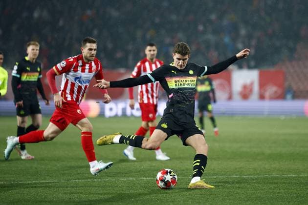 BELGRADO - Guus Til of PSV Eindhoven during the UEFA Champions League match between Red Star Belgrade and PSV Eindhoven at Stadion Rajko Mitic on Jan. 21, 2025 in Belgrade, Serbia. ANP SEM VAN DER WAL UEFA Champions League 2024 25 League Phase MD7 2024 25 xVIxANPxSportx xxANPxIVx 518031968 originalFilename: 518031968.jpg