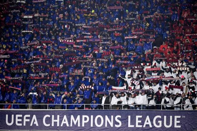 Bologna fans cheer on during the Champions League football match between Bologna FC and Borussia Dortmund at Renato Dall Ara stadium in Bologna (Italy), January 21, 2025. andreaxstaccioli