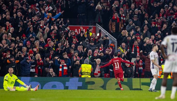 Football - UEFA Champions League - League Phase - Liverpool FC v Lille OSC LIVERPOOL, ENGLAND - Tuesday, January 21, 2025: Liverpool s Mohamed Salah celebrates after scoring the first goal during the UEFA Champions League game between Liverpool FC and Lille OSC at Anfield. (Photo by David Rawcliffe Propaganda) LIVERPOOL Anfield MERSEYSIDE ENGLAND  Copyright: xDavidxRawcliffex P2025-01-21-Liverpool_Lille-24