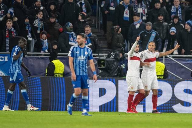 VFB Stuttgart players Deniz Undav a goal celebrate during UEFA Champions league match, SK Slovan Bratislava - VFB Stuttgart , 21. january 2025, Tehelne pole Stadium, Bratislava, Slovakia Copyright: xMICHALxFAJT,ZOSPORTU.SKx FAJ_7577