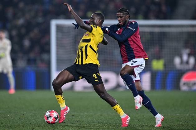 Cm Bologna 21 01 2025 - Champions League Bologna-Borussia Dortmund foto Cristiano Mazzi Image nella foto: Samuel Iling Junior-Serhou Guirassy 