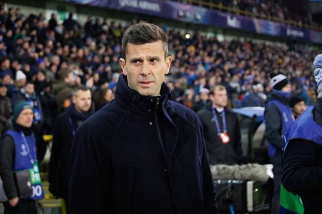 Juventus? head coach Thiago Motta pictured during a soccer game between Belgian Club Brugge KV and Italian club Juventus, Tuesday 21 January 2025 in Brugge, on the seventh day (out of 8) of the UEFA Champions League league phase. KURTxDESPLENTER  x110886281x