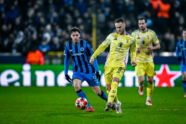 Juventus midfielder Teun Koopmeiners, during the match Club Brugge - Juventus at the Jan Beydelstadium for the UEFA Champions League - League phase - Matchday 7 season 2024-2025 in BRUGGE, Belgium on 21 januari 2025, (photo by Stefan Koops EYE4images DeFodi Images) Defodi-746_209626