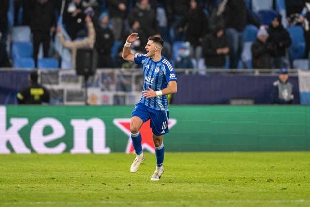 Marko TOlic a goal celebrate during UEFA Champions league match, SK Slovan Bratislava - VFB Stuttgart , 21. january 2025, Tehelne pole Stadium, Bratislava, Slovakia Copyright: xMICHALxFAJT,ZOSPORTU.SKx FAJ_8324