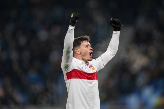 Fabian Rieder a goal celebrate during UEFA Champions league match, SK Slovan Bratislava - VFB Stuttgart , 21. january 2025, Tehelne pole Stadium, Bratislava, Slovakia Copyright: xMICHALxFAJT,ZOSPORTU.SKx FAJ_8405