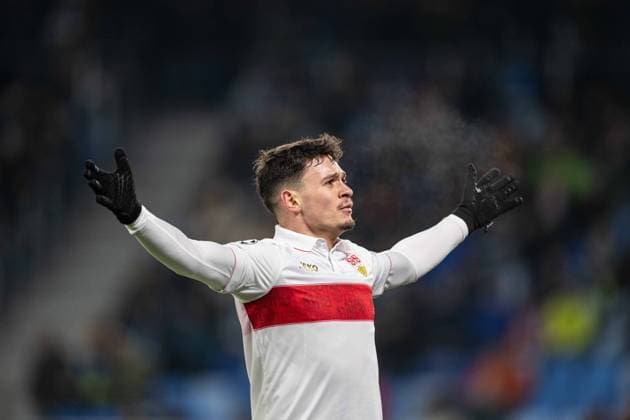 Fabian Rieder a goal celebrate during UEFA Champions league match, SK Slovan Bratislava - VFB Stuttgart , 21. january 2025, Tehelne pole Stadium, Bratislava, Slovakia Copyright: xMICHALxFAJT,ZOSPORTU.SKx FAJ_8416