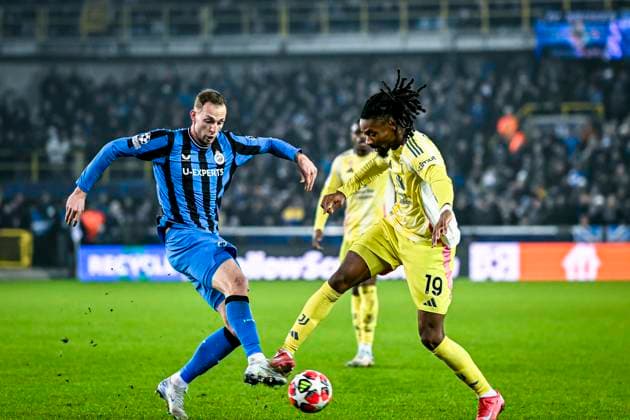 Club Brugge forwarder Gustaf Nilsson, Juventus midfielder Khephren, during the match Club Brugge - Juventus at the Jan Beydelstadium for the UEFA Champions League - League phase - Matchday 7 season 2024-2025 in BRUGGE, Belgium on 21 januari 2025, (photo by Stefan Koops EYE4images DeFodi Images) Defodi-746_209703